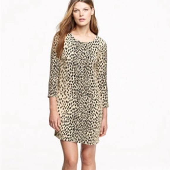 J.Crew Women's Size 2 Leopard Print Knee Length Shift Dress Long Sleeve - Picture 2 of 7